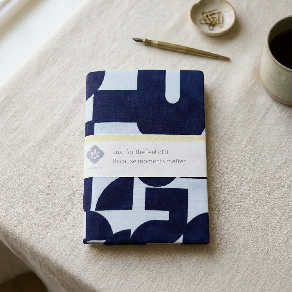 Hand-stitched A5 journal with a hand block printed fabric cover, made in Rajasthan