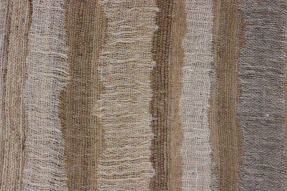 Close-up of the Diwan linen and silk throw in Montecito: beige, taupe, brown and grey bands