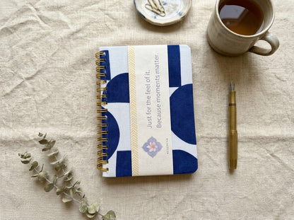 Wire-bound A6 pocket journal with a hand block printed fabric cover, made in Rajasthan