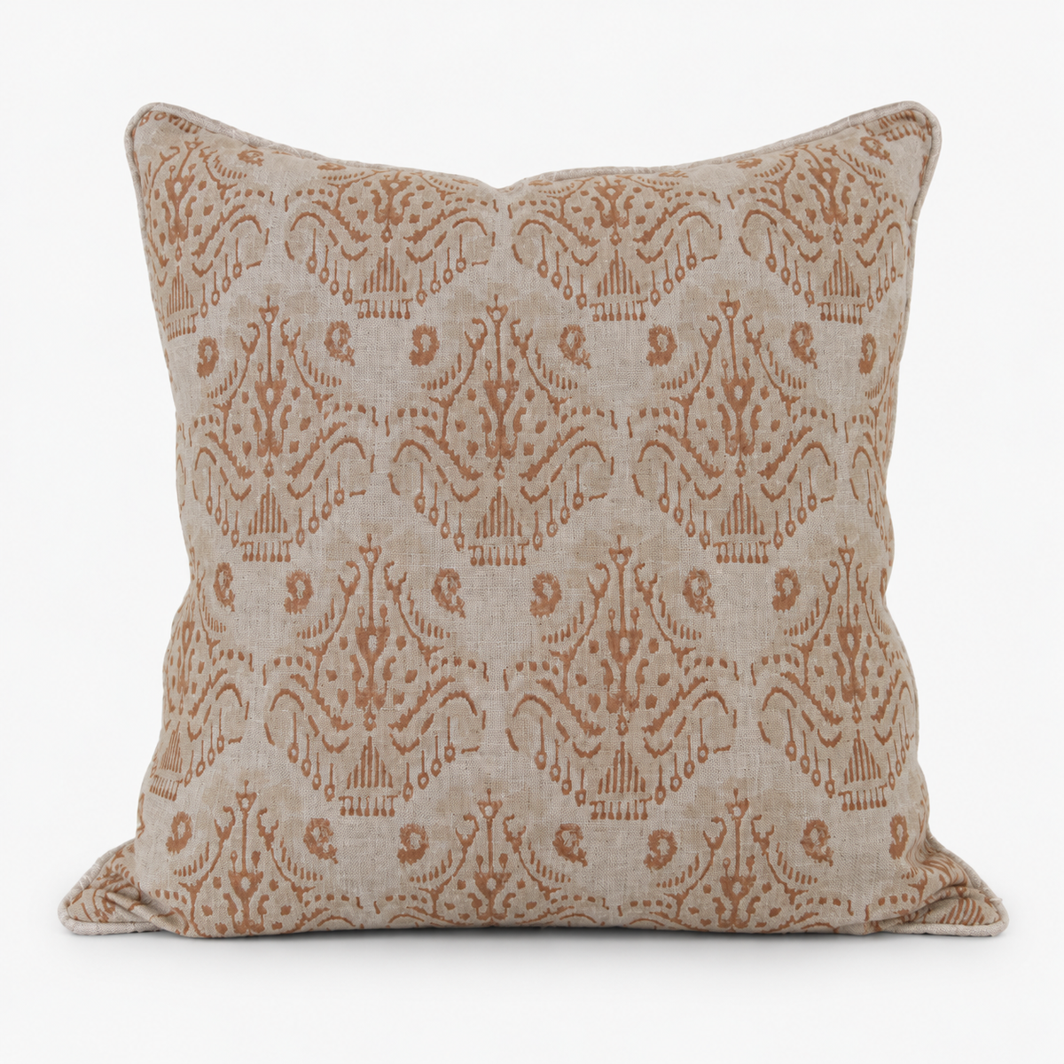 Ojai Medallion hand block printed linen cushion cover: rust medallions and paisleys on natural linen