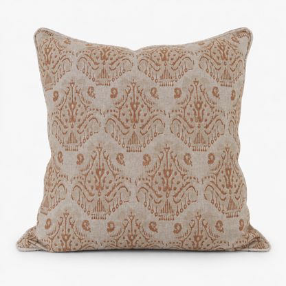 Ojai Medallion hand block printed linen cushion cover: rust medallions and paisleys on natural linen